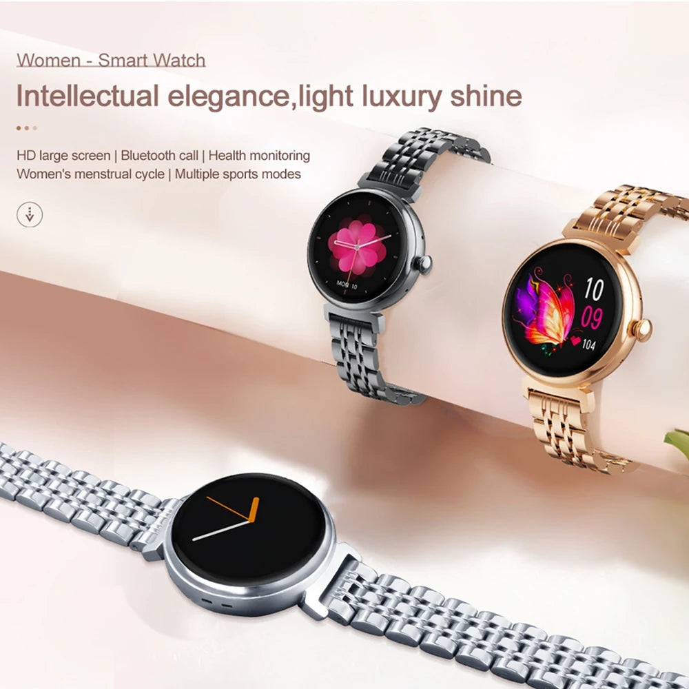 AMOLED Bluetooth Call Smart Watch Screen Always Display 1.04 inch Fashion Ladies Smartwatch Metal Body Small Screen Watch