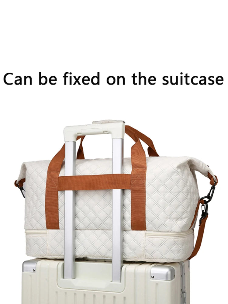 Nylon Travel Duffle Bag with Shoe Compartment, Large Capacity Argyle Pattern Casual Weekender Overnight Gym Storage Bag