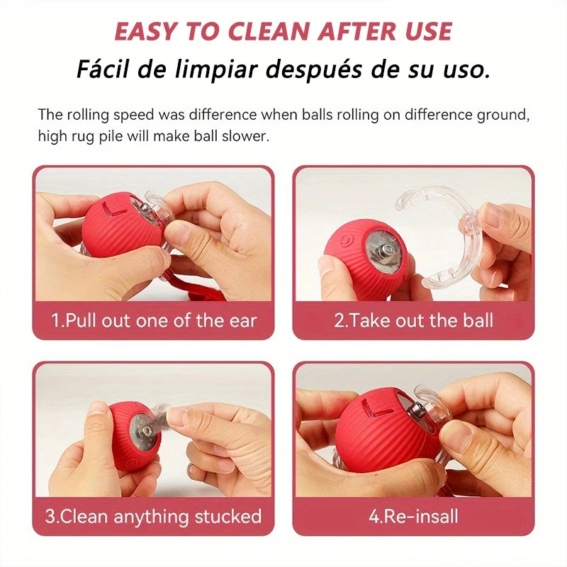 2025 Rechargeable Auto Interactive Cat Ball with Faux Tail Wireless Smart Motion Sensor Cat Toy for Indoor Cats Pet Accessories