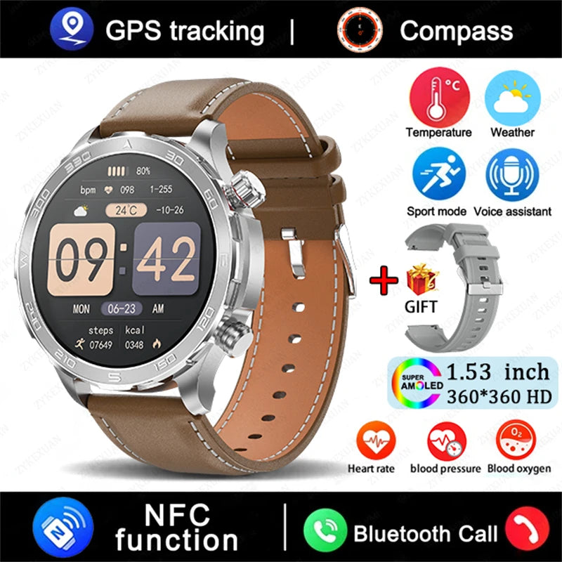 2025 New GPS Bluetooth Call Smart Watch Men AMOLED HD Screen Heart Rate NFC IP68 Waterproof Sports Smart Watch For Android iOS