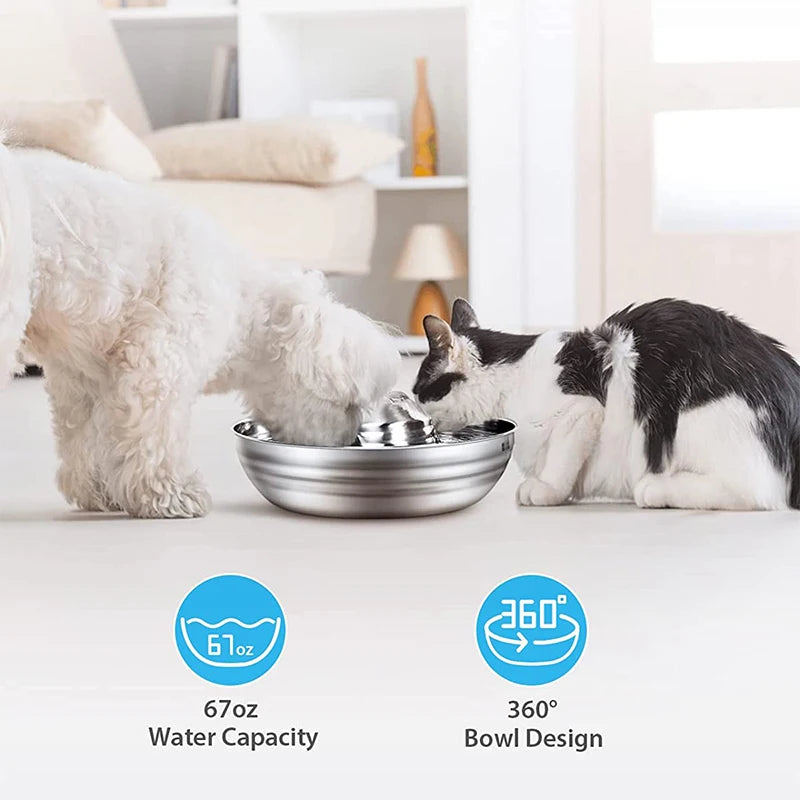 Petavista Dog Water Fountain Stainless Steel Pet Drinking Fountain for Cats Dogs 2L Ultra-Quiet Automatic Fountain Dog Drinker