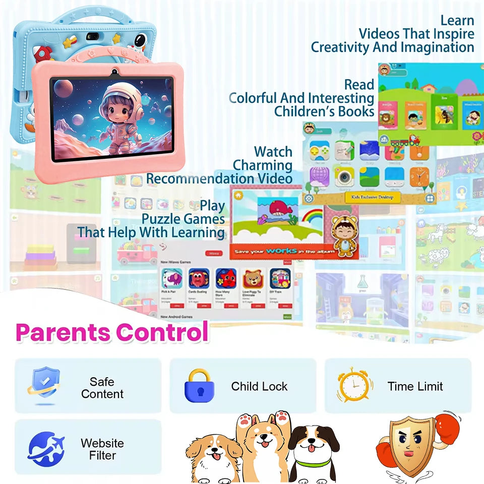 Kids Tablet Android 14 Inch 4+128GB 3200mAh Children Tablets Educational Learning Toys with Camera Children Toys Birthday Gifts
