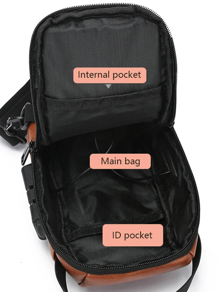 Men's Multifunction Anti-theft USB Chest Bag, Sling Shoulder Bag, Password Lock Crossbody Bag Suitable for Cycling