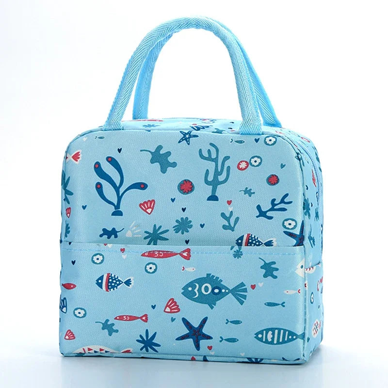 Large Capacity Lunch Bags Children's Cartoon Printed Lunch Bag Portable Picnic Tote Waterproof Heat Insulation Food Storage Bags