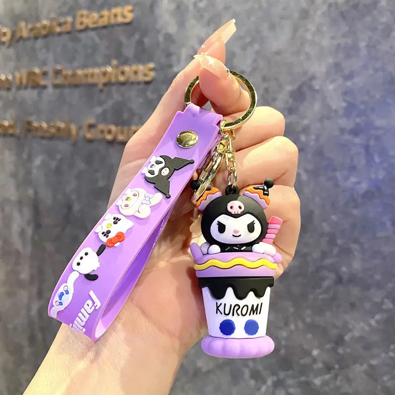 MINISO Cartoon Sanrio Cute Gothic's PVC Key Chain Bag Pendant Doll Rebellious Kuromi Pendant Car Key Chain for Kid Birthday Gift