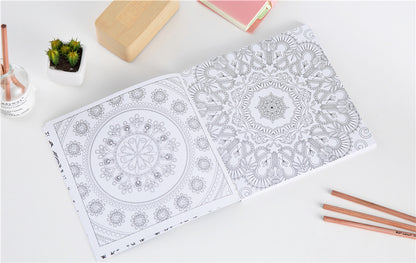 12 Color Pencils + 128 Pages Zen Mandalas Coloring Book For Adults Children Relieve Stress Kill Time Secret Garden Art Book