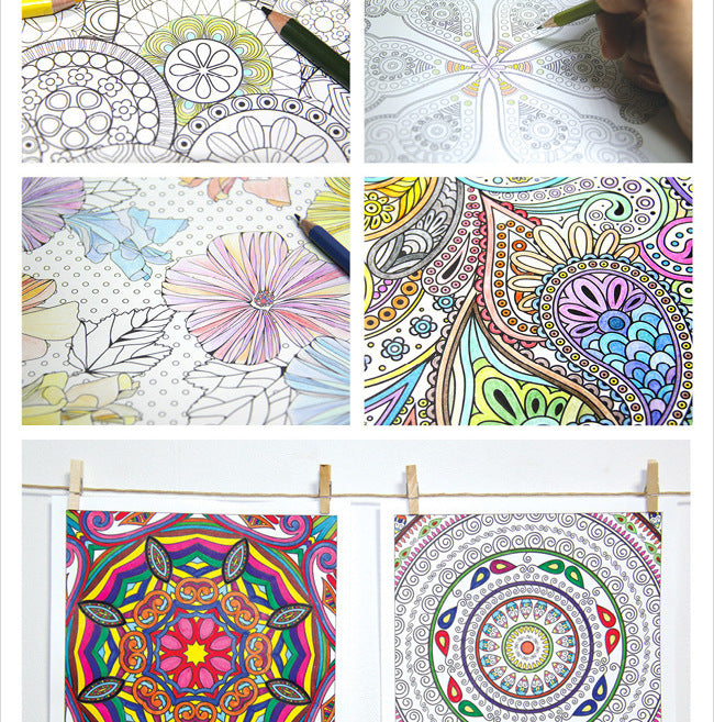 12 Color Pencils + 128 Pages Zen Mandalas Coloring Book For Adults Children Relieve Stress Kill Time Secret Garden Art Book