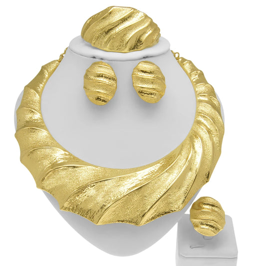 Dubai Gold Plated Jewelry Sets For Women Brazilian Original Fashion Trend Earrings Rings Wedding Banquet Jewelry Free Shipping