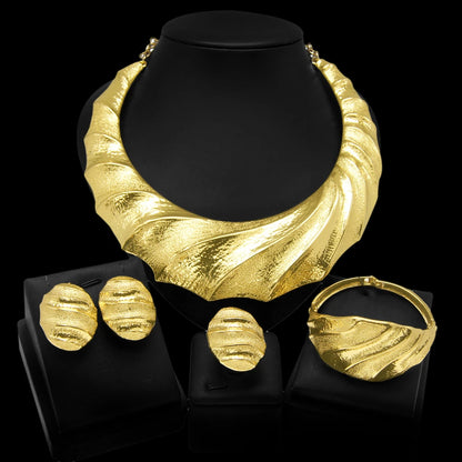 Dubai Gold Plated Jewelry Sets For Women Brazilian Original Fashion Trend Earrings Rings Wedding Banquet Jewelry Free Shipping