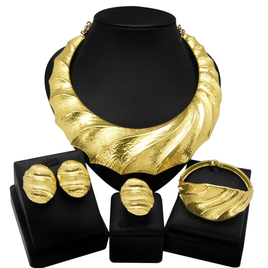 Dubai Gold Plated Jewelry Sets For Women Brazilian Original Fashion Trend Earrings Rings Wedding Banquet Jewelry Free Shipping