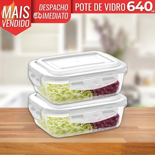 2 Kit Glass Pot Lunch Box Meal Preparation Container, Food Storage Containers with Lids 640ml