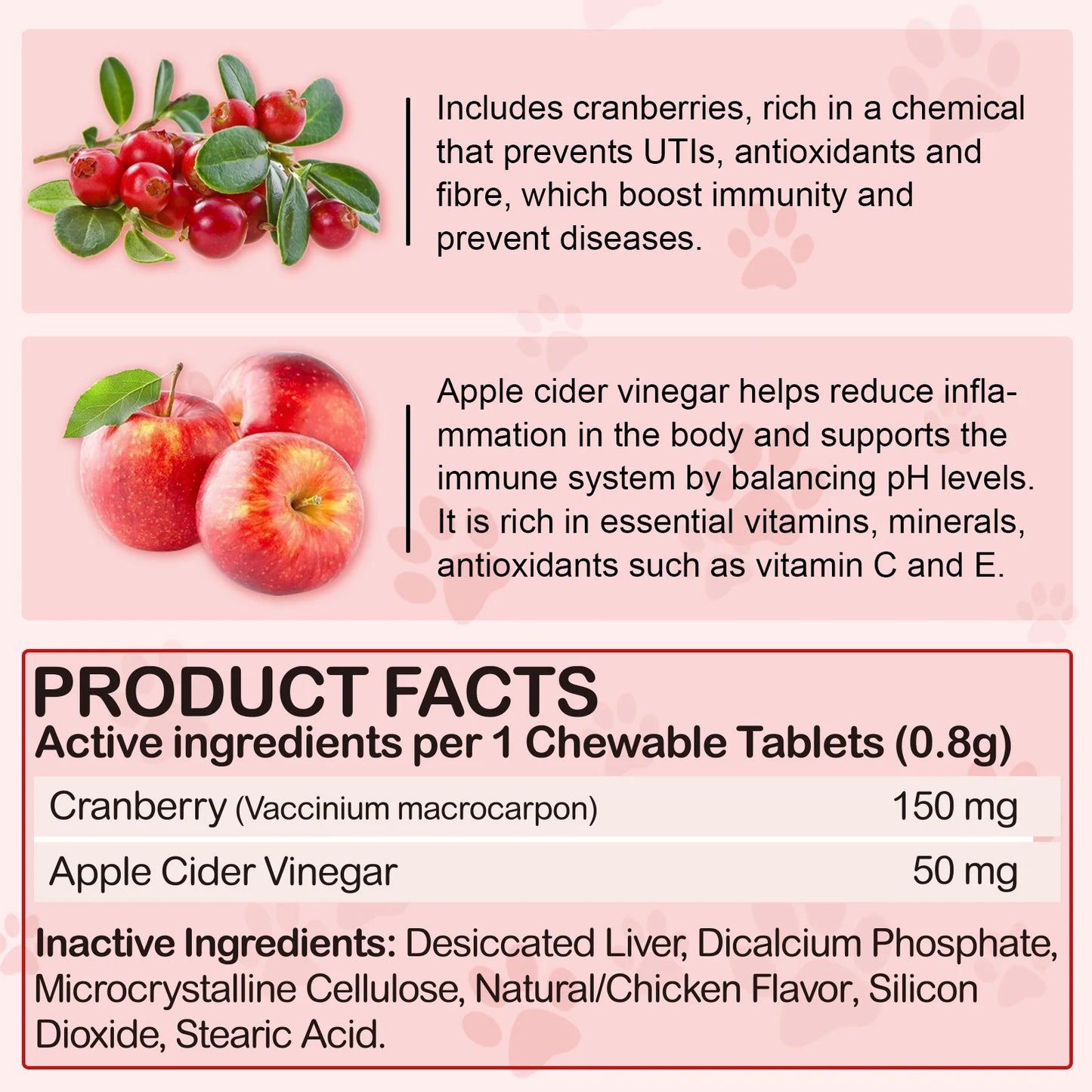Cranberry Canine Care Optimal Urinary Tract Support for Dogs Enhancing Kidney Function with Chicken Flavor 180 Chewable Tablets