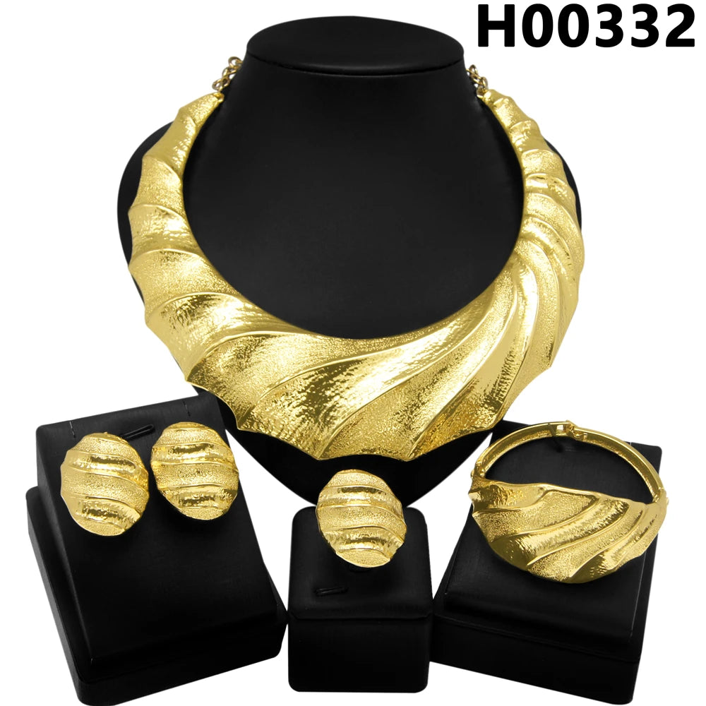 Dubai Gold Plated Jewelry Sets For Women Brazilian Original Fashion Trend Earrings Rings Wedding Banquet Jewelry Free Shipping