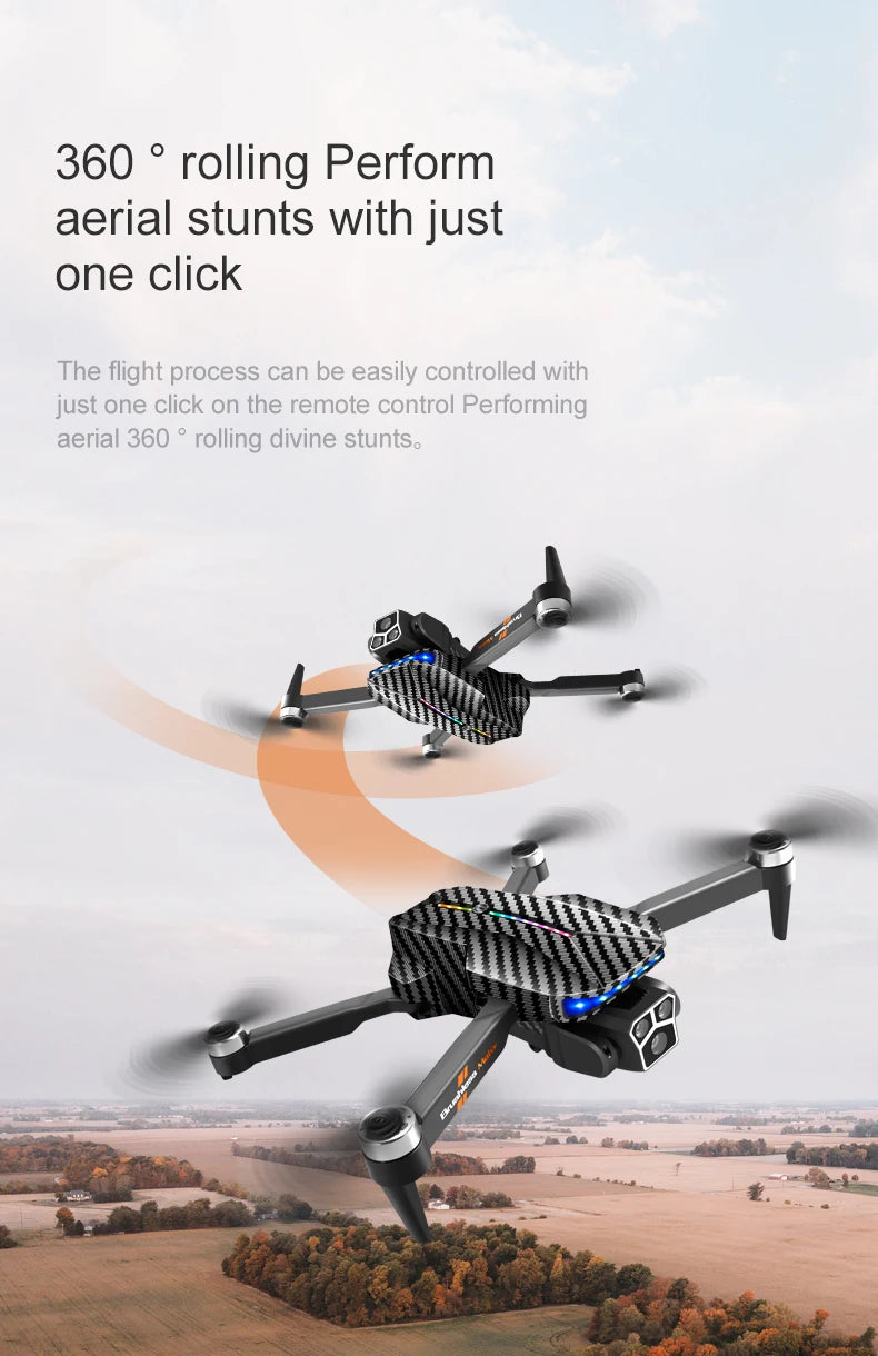 The D9 drone is equipped with gradient LED streamer,brushless motor,EIS electronic stabilization system,2.4GHz anti-interference