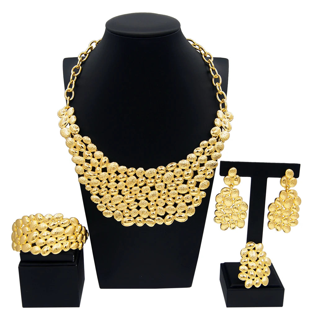Dubai Gold Plated Jewelry Sets For Women Brazilian Original Fashion Trend Earrings Rings Wedding Banquet Jewelry Free Shipping