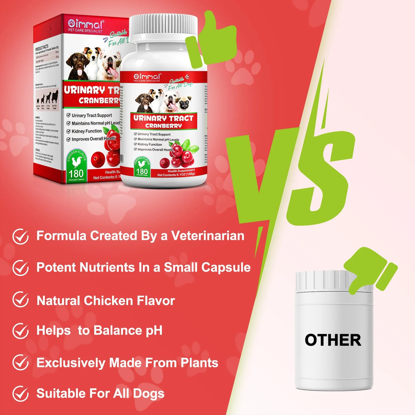Cranberry Canine Care Optimal Urinary Tract Support for Dogs Enhancing Kidney Function with Chicken Flavor 180 Chewable Tablets