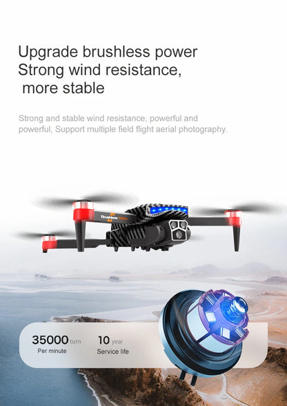The D9 drone is equipped with gradient LED streamer,brushless motor,EIS electronic stabilization system,2.4GHz anti-interference