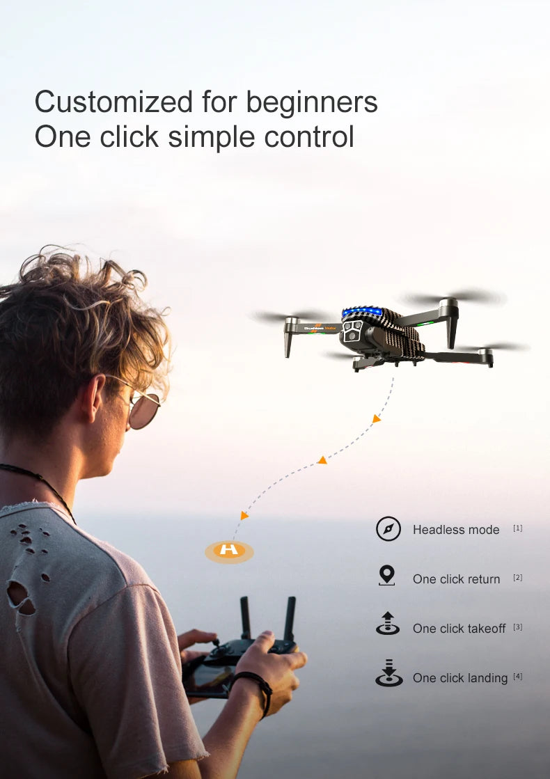 The D9 drone is equipped with gradient LED streamer,brushless motor,EIS electronic stabilization system,2.4GHz anti-interference