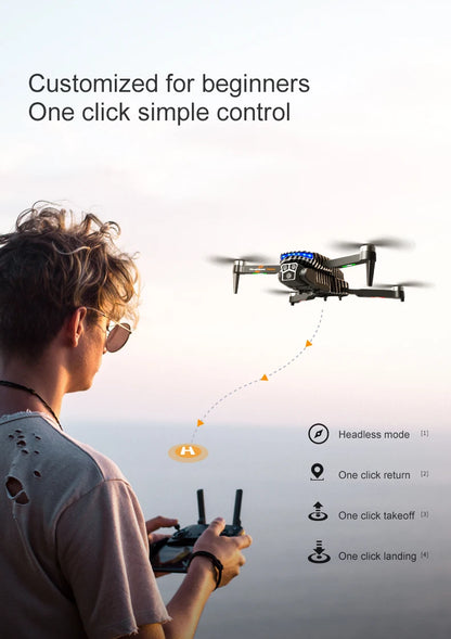 The D9 drone is equipped with gradient LED streamer,brushless motor,EIS electronic stabilization system,2.4GHz anti-interference