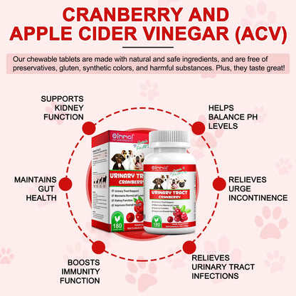 Cranberry Canine Care Optimal Urinary Tract Support for Dogs Enhancing Kidney Function with Chicken Flavor 180 Chewable Tablets
