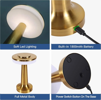 Retro Table Lamp Metal Touch Decor for Bar Coffee Restaurant Decoration Light Desk LED Rechargeable Night Light Bedroom Decor