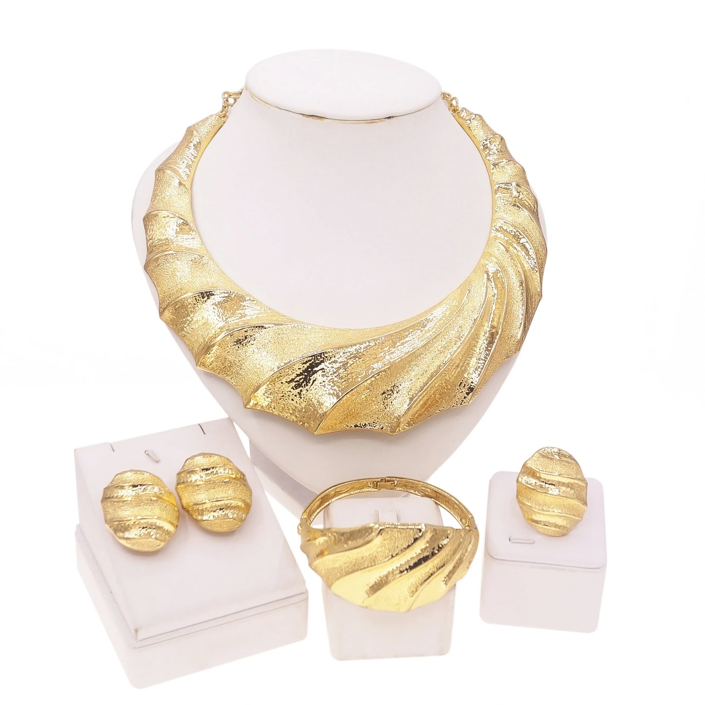 Dubai Gold Plated Jewelry Sets For Women Brazilian Original Fashion Trend Earrings Rings Wedding Banquet Jewelry Free Shipping