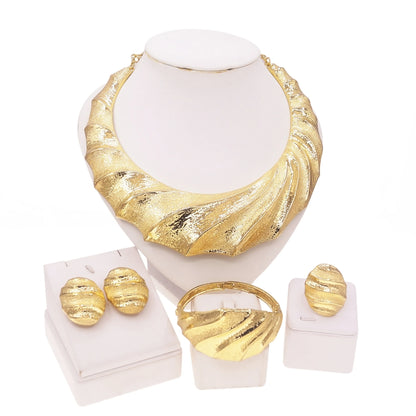 Dubai Gold Plated Jewelry Sets For Women Brazilian Original Fashion Trend Earrings Rings Wedding Banquet Jewelry Free Shipping