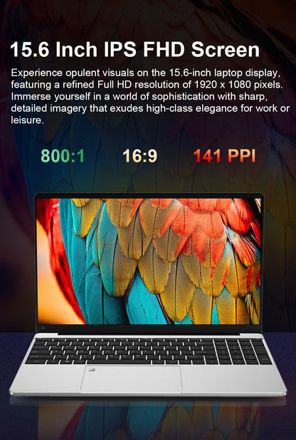 15.6" HD N4000 IPS Laptop Computer Intel CeleronNotebook PC Fingerprint Unlock Windows 11 Pro 16GB DDR4 1TB SSD Gaming Laptop