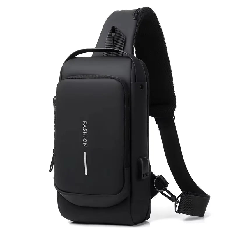 HEROIC KNIGHT Fashion New Large Waterproof Black Waist Bag Fanny Pack for Men Belt Bag with USB-C