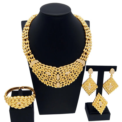 Dubai Gold Plated Jewelry Sets For Women Brazilian Original Fashion Trend Earrings Rings Wedding Banquet Jewelry Free Shipping