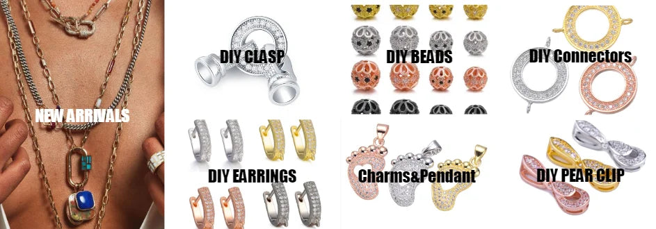 JUYA DIY Handmade Jewelry Findings Cubic Zirconia Fastener Clasps Connectors Accessories For Fashion DIY Jewelry Making Supplies