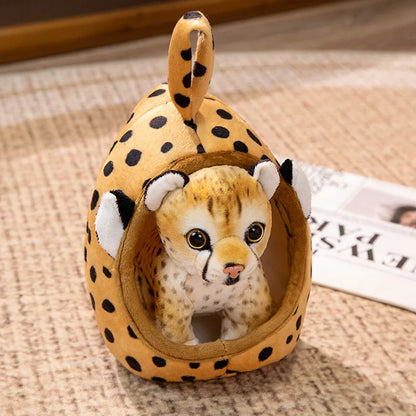 Realistic Wild Animal Stuffed Tiger in Kennel Plush Leopard Giraffe Toy in Lair Cute Spotted Puppy in Doghouse Fast Shipping