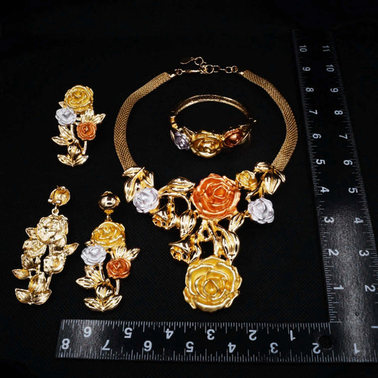 Zhuerrui High Quality Big Brazilian Gold Jewelry Set Classic Wedding Party Accessories Jewelry Italian Lady Necklace Sets H0085