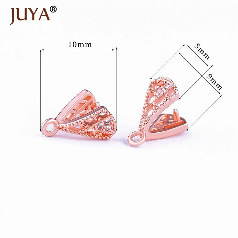 Juya Copper Inlaid Zircon Pinch Bails DIY Supplies For Jewelry Wholesale Crystal Pendant Clip Clasps Clamping Bale Accessories