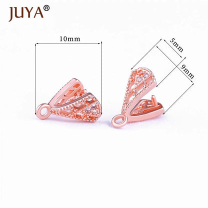 Juya Copper Inlaid Zircon Pinch Bails DIY Supplies For Jewelry Wholesale Crystal Pendant Clip Clasps Clamping Bale Accessories