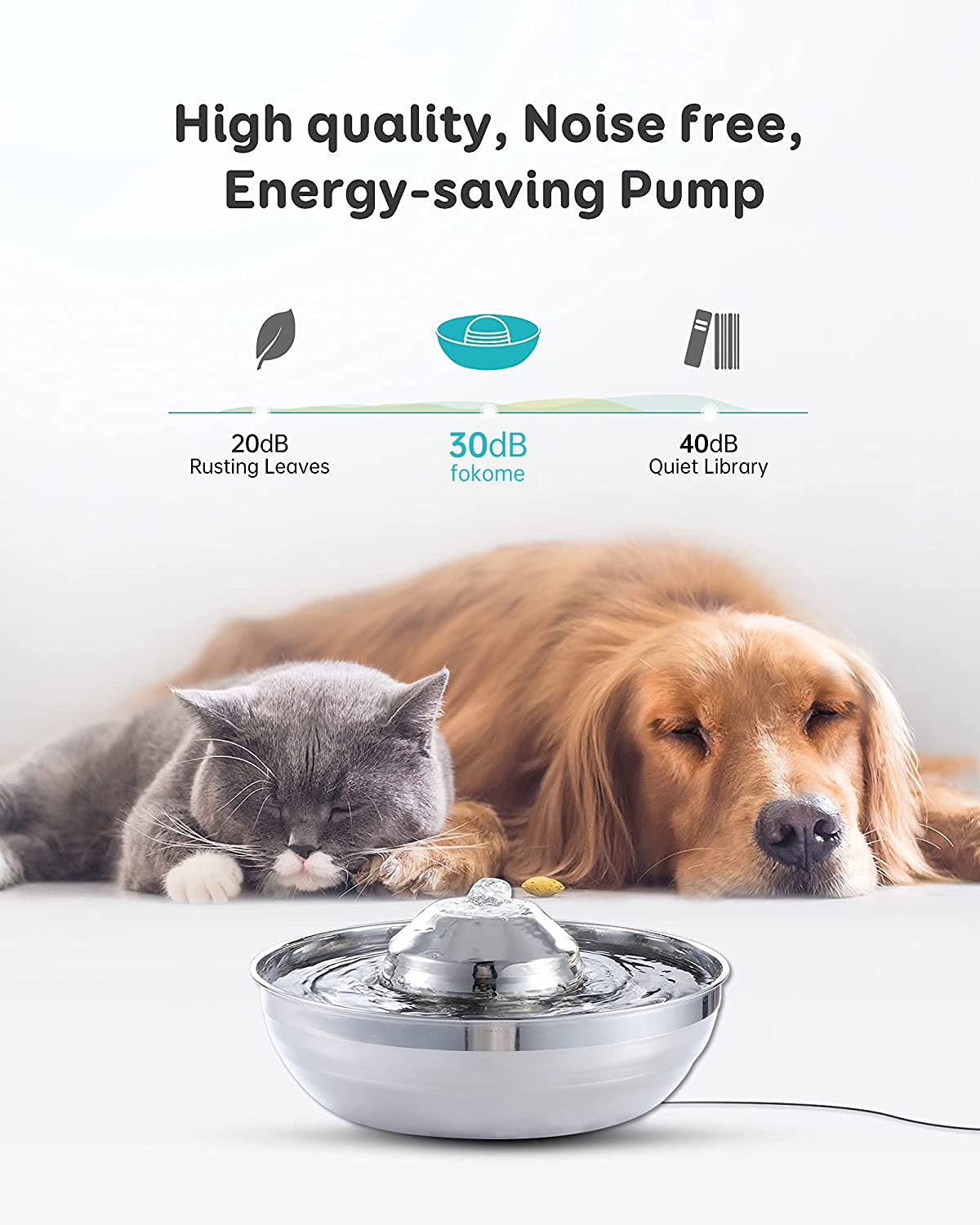 Cat Water Fountain Automatic Pet Dog Feeder Stainless Steel Water Dispenser Drinking Bowl with Ultra Quiet Pump Carbon Filters