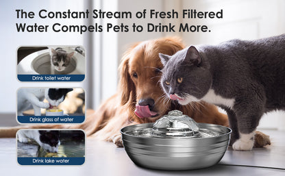 Cat Water Fountain Automatic Pet Dog Feeder Stainless Steel Water Dispenser Drinking Bowl with Ultra Quiet Pump Carbon Filters