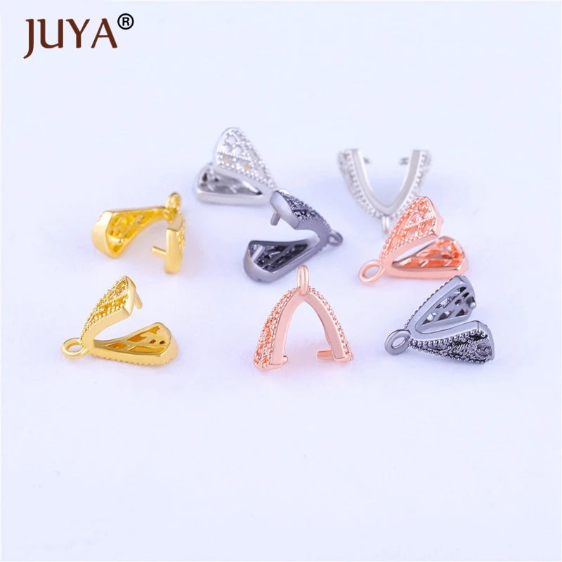 Juya Copper Inlaid Zircon Pinch Bails DIY Supplies For Jewelry Wholesale Crystal Pendant Clip Clasps Clamping Bale Accessories