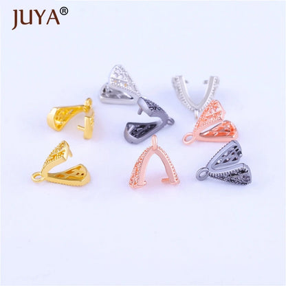 Juya Copper Inlaid Zircon Pinch Bails DIY Supplies For Jewelry Wholesale Crystal Pendant Clip Clasps Clamping Bale Accessories