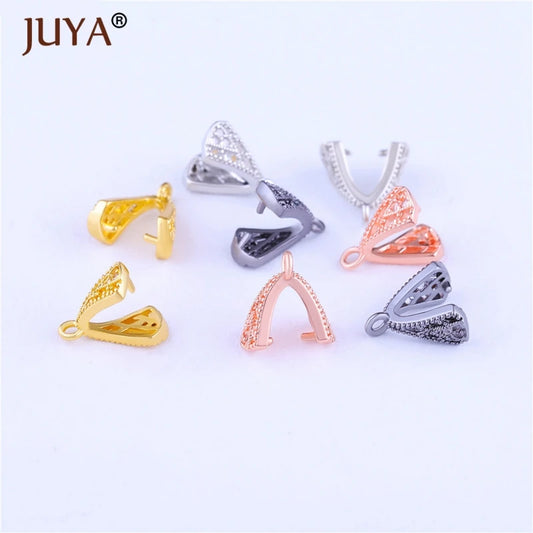 Juya Copper Inlaid Zircon Pinch Bails DIY Supplies For Jewelry Wholesale Crystal Pendant Clip Clasps Clamping Bale Accessories