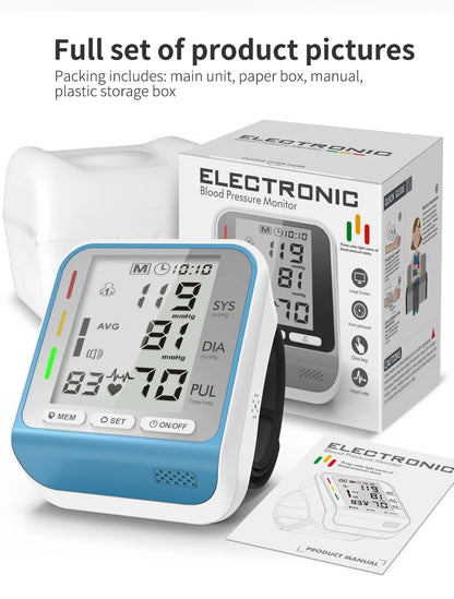 Automatic Portable Medical Digital Wrist Blood Pressure Monitor Sphygmomanometer Tonometer Tensiometer Heart Rate Pulse Meter BP
