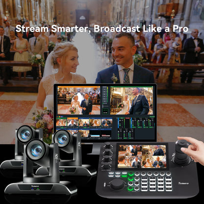 3Pcs 30X Zoom 4K PTZ Conference Camera AI Auto Tracking USB+HDMI+SDI+LAN POE and KB300PRO IP PTZ Camera Joystick Controller