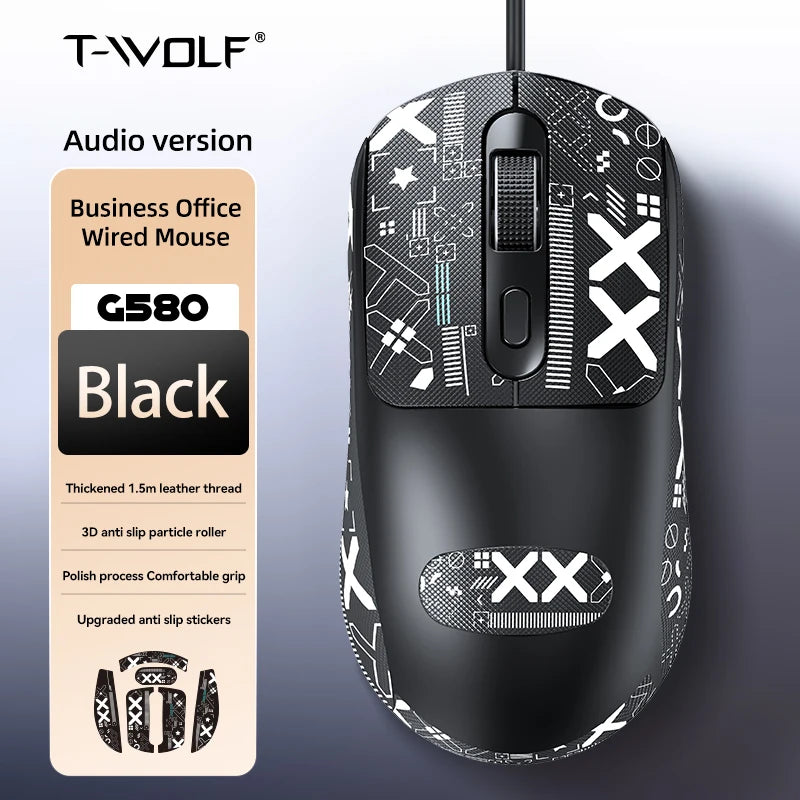 Hot Sale T-WOLF Personalized Mouse G580 Wired Office Mouse 4D Business Normal Mouse Mice for Laptop Desktop