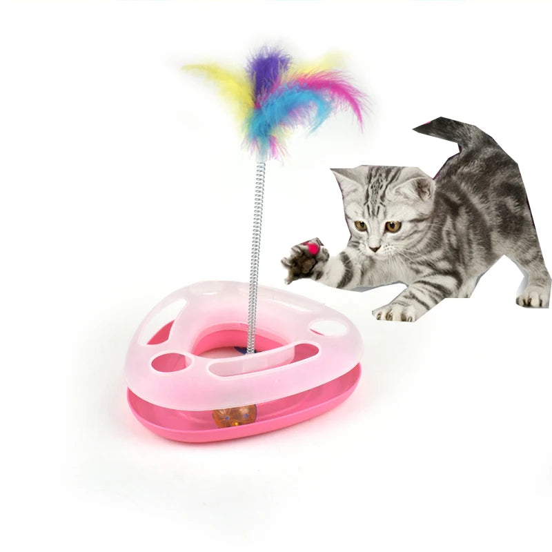 Cute Spring turntable Cat Training Toy Funny Tranining Amusement Turntable Feather Cat Toys Small Dog Interactive Pet Supplies