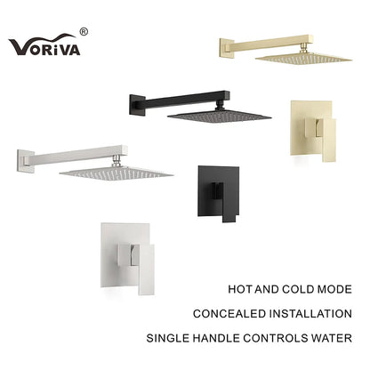 Plastic Steel  Gold Rain Shower Mixer for Shower Rooms Concealed Wall Mounted Bathroom Shower Faucet Set