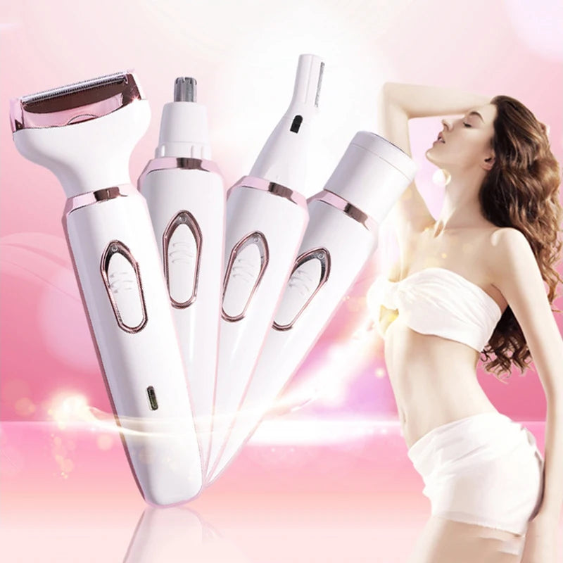 Portable Electric USB Rechargeable Ladies Shaving Razor Painless Facial Hair Removal 4 in 1 for Women