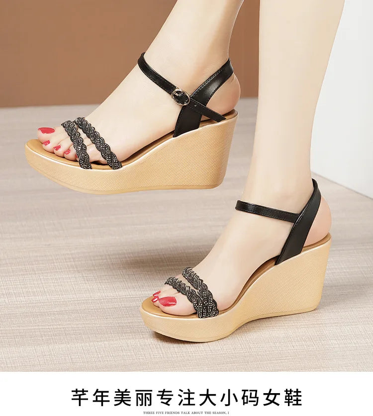 Small Size 32-43 Bling Silver Gold Wedding Shoes Women High Heels Summer 2024 Elegant Platform Sandals Wedges for Office Party