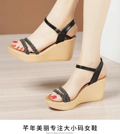Small Size 32-43 Bling Silver Gold Wedding Shoes Women High Heels Summer 2024 Elegant Platform Sandals Wedges for Office Party