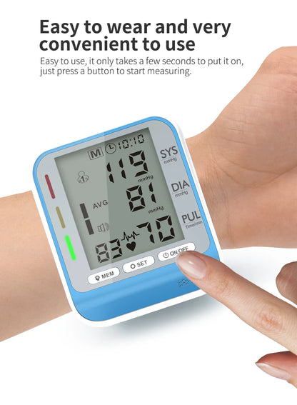 Automatic Portable Medical Digital Wrist Blood Pressure Monitor Sphygmomanometer Tonometer Tensiometer Heart Rate Pulse Meter BP
