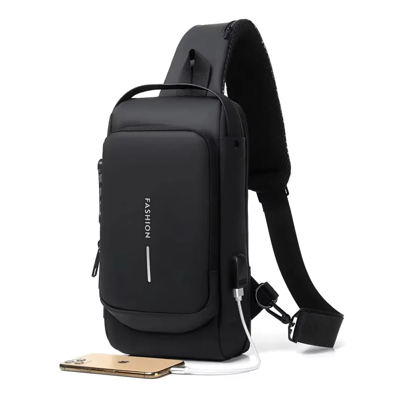 HEROIC KNIGHT Fashion New Large Waterproof Black Waist Bag Fanny Pack for Men Belt Bag with USB-C